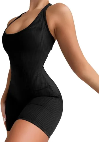 Vista 3 de EOJN Traje corto de una pieza para mujer, sin mangas, bodycon, sin mangas, overol