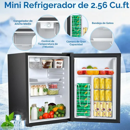 Vista 2 de Electactic Refrigerador compacto de 2.56 pies cúbicos con puerta individual reversible, NEGRO