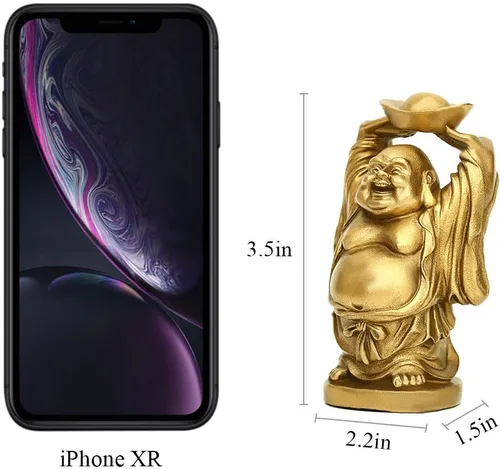 Vista 2 de BRASSTAR Adorno de latón Feng Shui Estatua de Buda riendo sosteniendo lingote bolsa de dinero para oficina en casa Figura decorativa Atrae riqueza