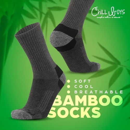 Vista 4 de Chill Boys Calcetines de bambú para hombre, 2 pares de calcetines de bambú que absorben la humedad, color gris, de peso medio
