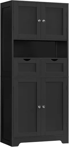 Vista 12 de Iwell Armario de almacenamiento con puertas y estantes, armario de despensa de cocina, gabinetes de baño para sala de estar, cocina, lavandería