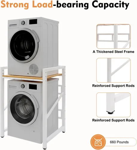 Vista 5 de Soporte apilable para lavadora y secadora, estante resistente para lavadora con diseño ajustable, capacidad de carga de 660 libras, estante