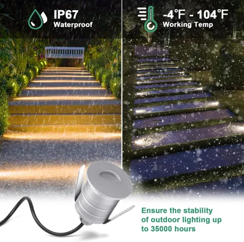 Vista 4 de Luces LED empotrables para escalón de cubierta, 12 V CA/CC 3000 K LED de bajo voltaje, IP67 impermeable 1 W Mini en el suelo para jardín, césped