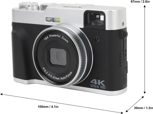 Vista 6 de Asixxsix Cámara digital 4K 48MP, 2. pantalla 16X zoom óptico anti vibración retro cámara de vlogging con visor flash dial cámaras compactas de punto