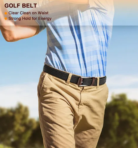 Vista 2 de BULLIANT Cinturón para hombre, paquete de 2, cinturón elástico trenzado para hombre, pantalones de caza, pantalones de mezclilla, 1 38 pulgadas