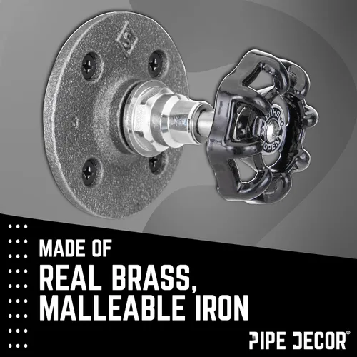 Vista 3 de PIPE DECOR Gancho para abrigos, válvula de espiga de agua industrial negra, montaje en pared con brida de plomería de hierro real para el hogar