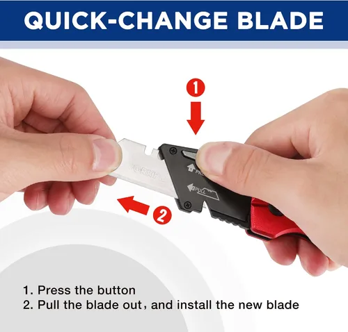 Vista 5 de WORKPRO Cuchillo Utilitario Plegable, Metal Resistente, Cortador de Caja de Bloqueo de Eje de Apertura Rápida, Cuchillo de Hoja de Cambio Rápido, 1