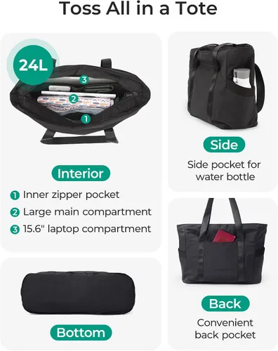 Vista 4 de BAGSMART Bolsa de mano para mujer con cremallera, bolsa de gimnasio con compartimentos, bolsa de trabajo para enfermera, baile, bolsa de yoga
