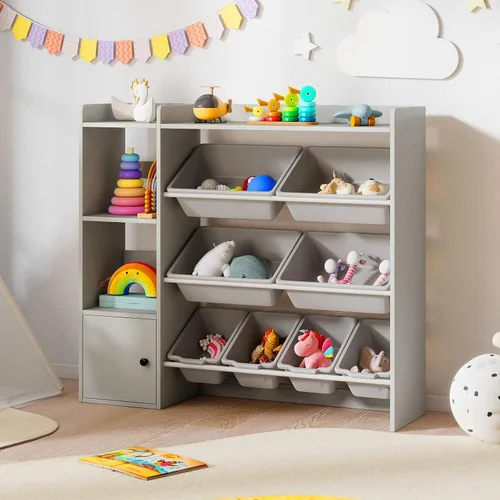 Vista 8 de Costzon Organizador de almacenamiento de juguetes para niños con 8 contenedores, estantería de madera para niños pequeños con estantes abiertos