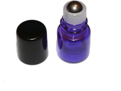 Vista 4 de 100 piezas de 0.0 fl oz (1/4 dram), mini botella de rodillo de acero inoxidable de vidrio morado de 1 cc, botella de aceite esencial pequeña