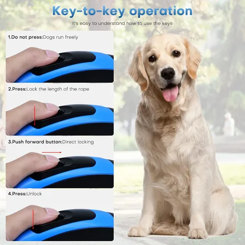 Vista 4 de Correa retráctil de 26 pies con cable resistente a la masticación para perros medianos a grandes de hasta 110 libras, correa de nailon resistente
