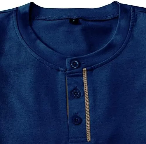 Vista 5 de M&F EVENMINE Mens Fashion Casual Front Placket Basic Short Sleeve Henley T-Shirts Button Cotton Pocket Tee
