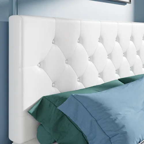 Vista 7 de HOOMIC Base de cama de almacenamiento de plataforma de tamaño matrimonial con 4 cajones y cabecera ajustable, listones de madera, no necesita Blanco