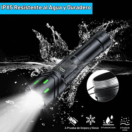 Vista 6 de Linternas Recargables de Alto Lúmenes, Luz LED Súper Brillante, Linternas Tácticas con Pantalla LCD de Energía, 5 Modos, Impermeable, Linterna Más