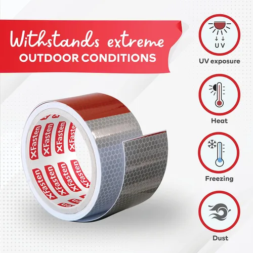 Vista 5 de XFasten Cinta reflectante, rojo y blanco, 2 pulgadas por 5 yardas, alta intensidad, cinta de seguridad DOT-C2, impermeable, reflector de remolque