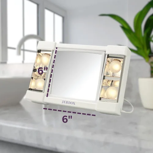 Vista 3 de JERDON Espejo de maquillaje de dos caras con luces, espejo de tocador con aumento 3X e iluminación sin deslumbramiento, base blanca, modelo J1010