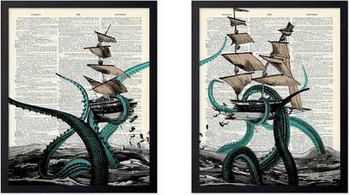 Vista 80 de Poster Master Póster de pulpo para parejas, póster de diccionario, arte Kraken, regalo romántico para él, ella, amantes, decoración náutica