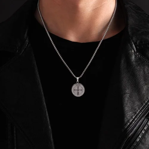 Vista 5 de NIGHTCRUZ Collar con medalla de San Benito, colgante de medalla de San Benito para Talismán Protector Religioso