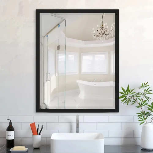 Vista 6 de Espejo de baño negro de 24 x 30 pulgadas, espejo rectangular de tocador con marco de metal, espejo decorativo rectangular montado en la pared