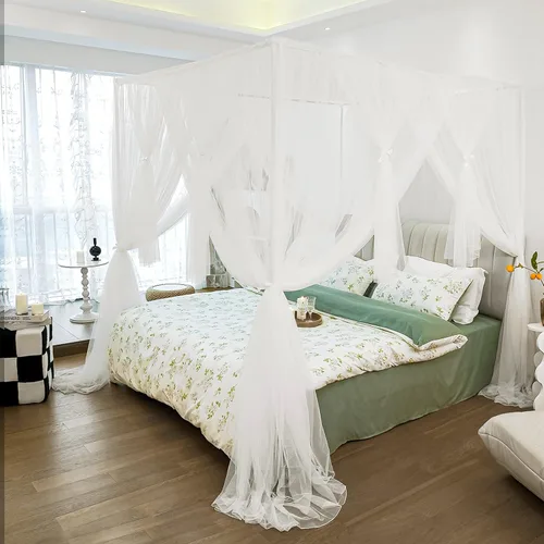 Vista 8 de Cortinas de cama con dosel – Cortinas de 4 esquinas para niñas y adultos, cama de princesa, mosquitera, accesorios de decoración de dormitorio