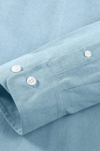 Vista 7 de JMIERR Camisas de algodón para hombre, camisa de vestir a rayas con botones y manga larga