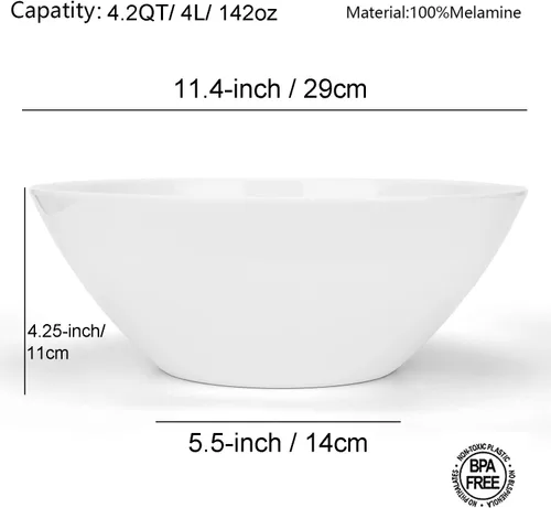 Vista 2 de KOXIN-KARLU Tazones de melamina de 11.5 pulgadas para mezclar y servir juego de 2 unidades de color blanco