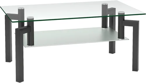 Vista 4 de Mesa de centro rectangular de cristal contemporánea con estante de almacenamiento, 4 patas modernas de metal negro para sala de estar y oficina