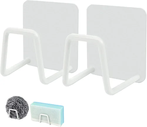 Vista 8 de Soporte de esponja para fregadero de cocina (paquete de 2), soporte de esponja de fregadero adhesivo fuerte, soporte de esponja de acero inoxidable