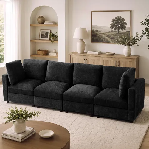 Vista 41 de 63" sofá seccional modular de Loveseat con otomana movible para sala de Beige