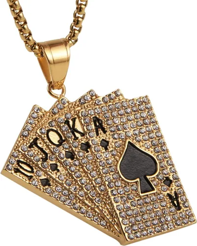 Vista 3 de AsAlways Hip Hop Rock Playing Card Poker CZ Pendant Good Luck Royal Flush Ace of Spade Stainless Steel Necklace