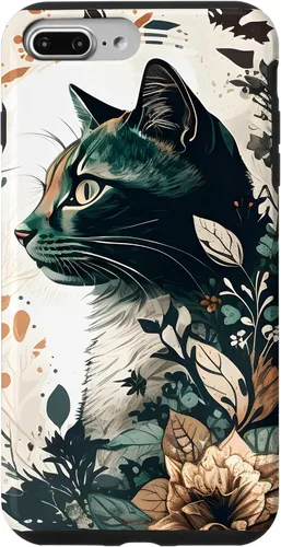 Vista 9 de Funda para iPhone 15 con diseño de gato con diseño de acuarela para jardín botánico