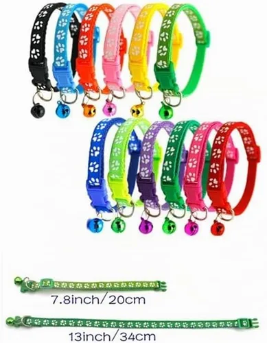 Vista 3 de Collar de perro de 12 colores transpirable de nailon para mascotas, ajustable para perros pequeños y medianos con campana (12 unidades)