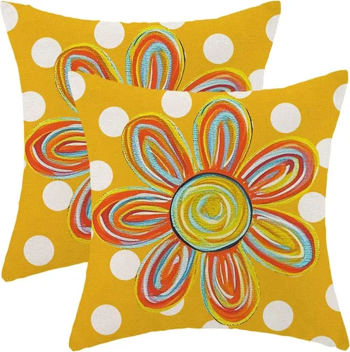 Vista 12 de AEIOAE Summer Sunshine - Juego de 2 fundas de almohada de 16 x 16 pulgadas, diseño de rayas amarillas, diseño bohemio, arco iris, sol