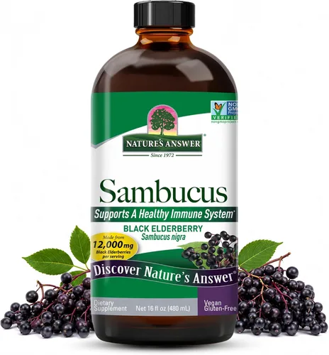 Vista 10 de Nature's Answer Extracto de bayas de saúco negro de Sambucus sin alcohol, 8 onzas líquidas