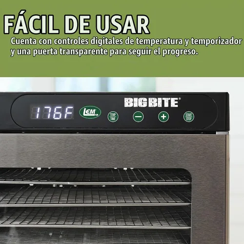 Vista 3 de LEM Productos BigBite Deshidratador de 10 bandejas de acero inoxidable