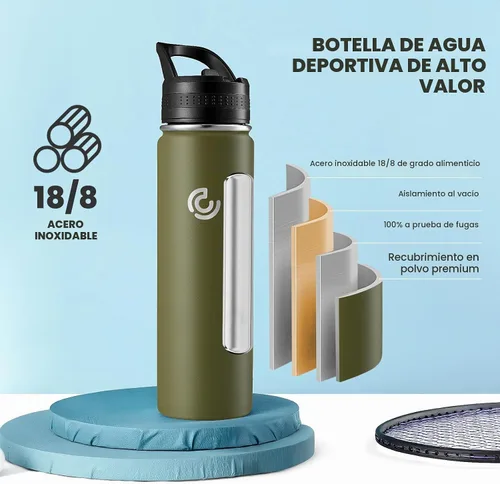 Vista 3 de COKTIK Botella de agua deportiva de 22 onzas, botella de agua de acero inoxidable para aislamiento térmico, botella de viaje reutilizable