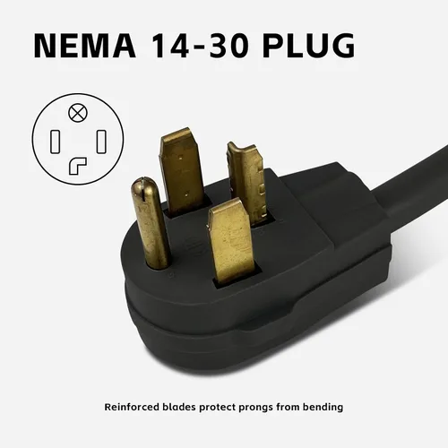 Vista 3 de Cable de secado de 4 puntas, 4 pies SRDT 10/4, cable de alimentación de extensión de electrodomésticos de 30 amperios, NEMA 14-30, negro