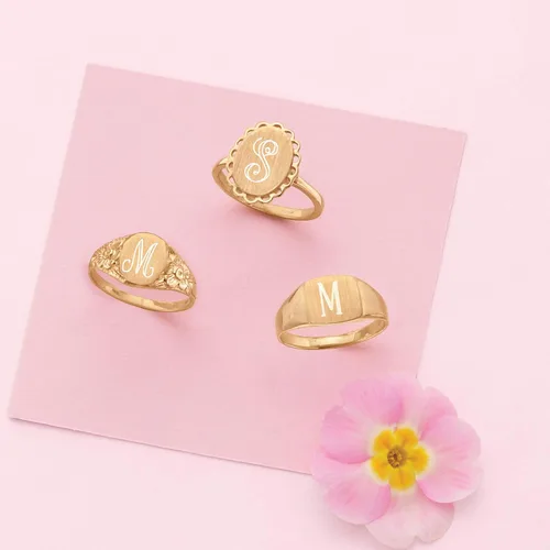 Vista 4 de Ross-Simons 14kt Yellow Gold Personalized Floral Signet Ring
