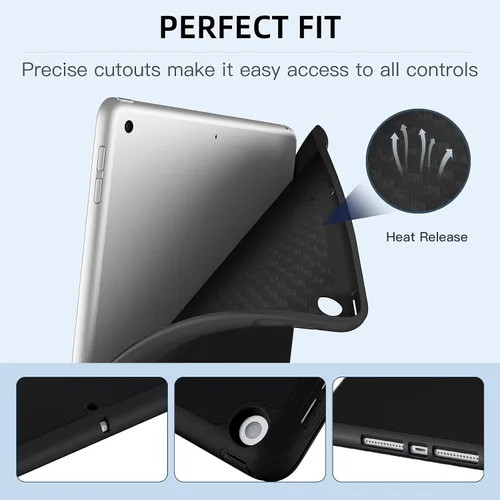 Vista 5 de Funda compatible con iPad de 9ª/8ª/7ª generación, para iPad de 10.2 pulgadas con soporte para lápiz, funda inteligente con soporte de TPU