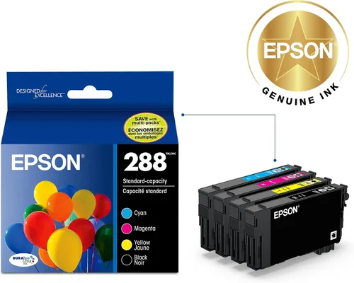 Vista 2 de Epson 288 DURABrite Ultra Tinta de Capacidad Estándar Negro y Cartucho de Color Combo Pack (T288120-BCS) Funciona con Expression