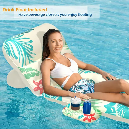 Vista 3 de Jasonwell Inflatable Pool Float Adult - Pool Floaties Lounger Floats Floating Chair Raft with Adjustable Backrest Cup Holders Water Floaty Lake Beige