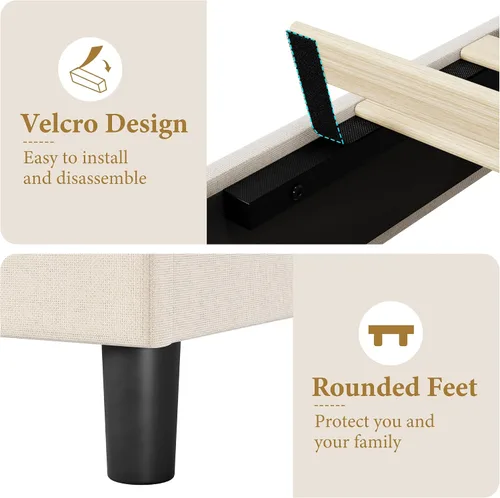 Vista 5 de GarveeHome Marco de Cama de Plataforma Tamaño Twin con Cabecera Tapizada y Soporte de Listones de Madera, Base de Colchón Tapizada/No Necesita Beige