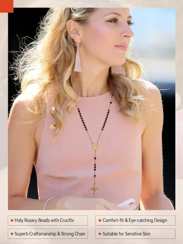 Vista 2 de FaithHeart Collar de cruz de rosario cristiano para mujeres y hombres, acero inoxidable para orar rosario en Y, caja de regalo