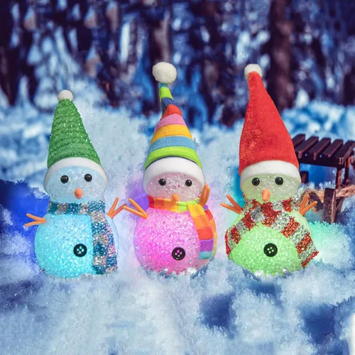 Vista 10 de YAKii Adornos de Navidad de 18.5 cm, lámpara de muñecos de nieve LED con cambio de color con sombrero y bufanda coloridos, pieza central