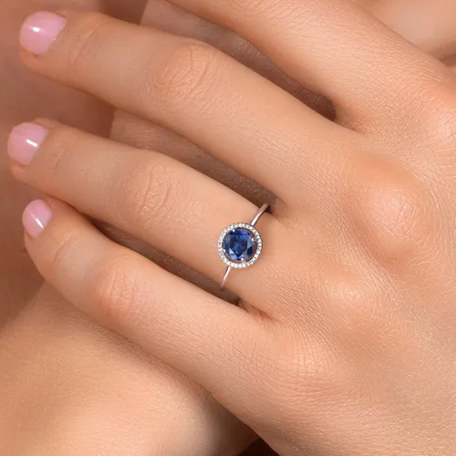 Vista 33 de Gem Stone King Anillo de compromiso de boda de oro blanco de 10 quilates con piedra natal y halo de diamantes Redondo de 0.236 in Anillo de oro