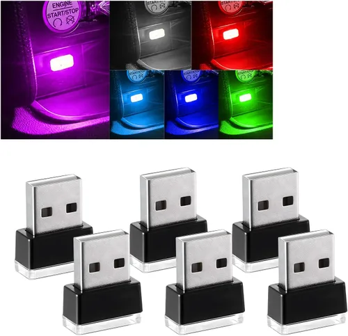 Vista 7 de Augeny 4 PCS Lámpara de Atmósfera Interior de Coche LED USB, Luz Nocturna Decorativa Enchufable USB, Kit de Iluminación Ambiental Portátil para 2