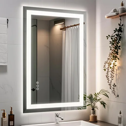 Vista 43 de Espejo de baño LED iluminado de 30 x 30 pulgadas para pared, espejo cuadrado de tocador con luces, regulable, antivaho, a prueba de roturas