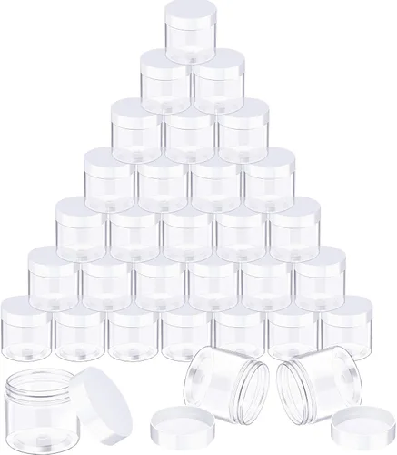 Vista 20 de SATINIOR 24 frascos de plástico transparente vacíos con tapas, recipientes de almacenamiento redondos de boca ancha para productos de belleza