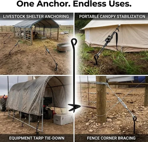 Vista 5 de Anclaje de tierra estilo barrena 5/8" x 48" x 6" High-Tensile Steel Construction, Superior Hold, Secure Screw-In Ground Installation, Canopies &