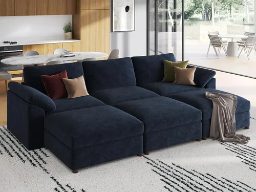 Vista 100 de EASE MOOSE Sofá modular verde seccional de gran tamaño en forma de L Pana verde